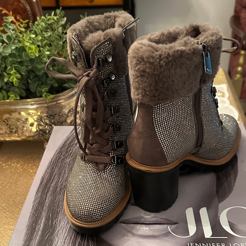 Jennifer Lopez Gray and Brown Heeled Boots